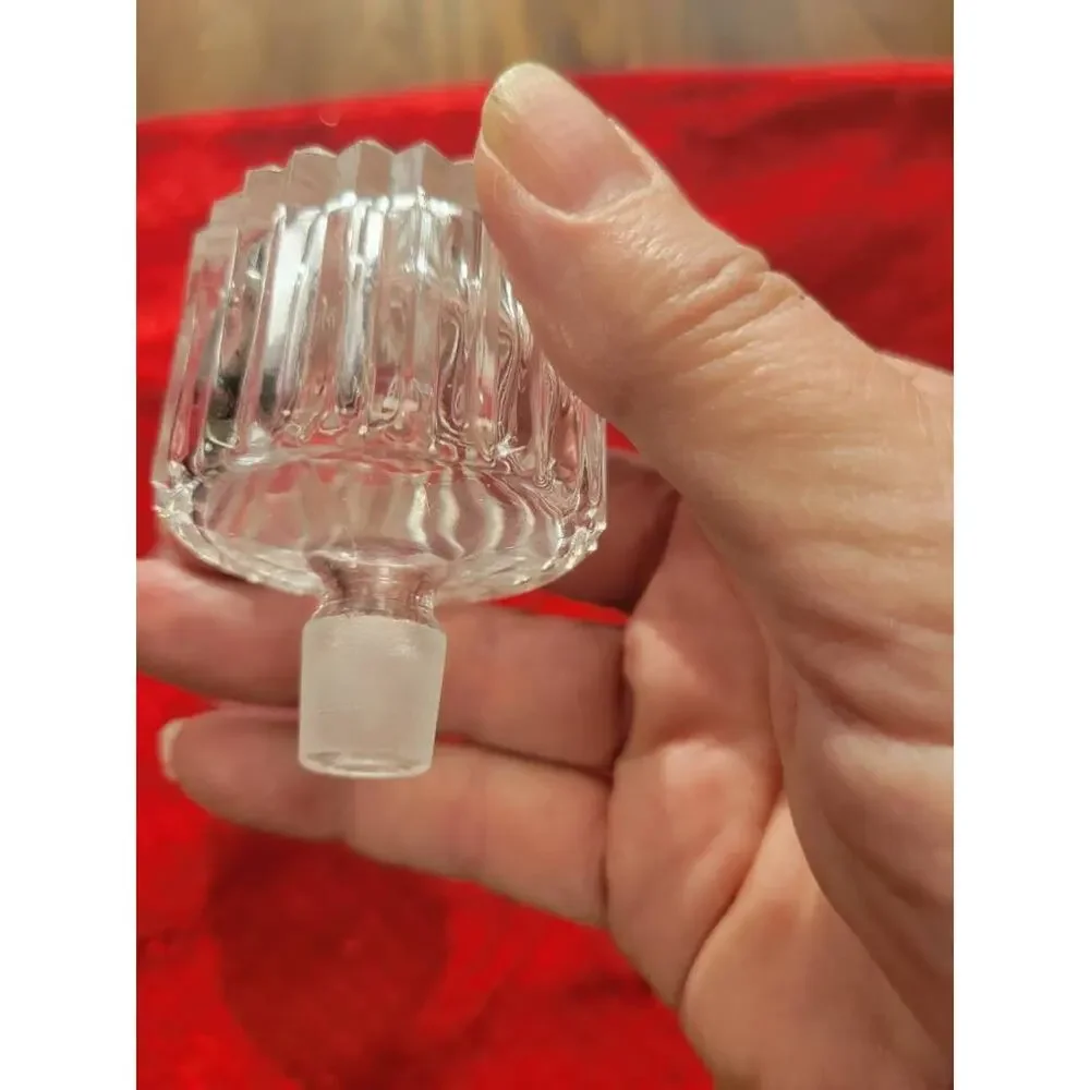 Vintage Perfume Bottle, Round Clear, Sawtooth Glass, Stopper